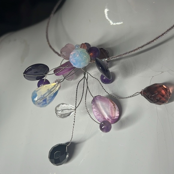 Amethyst Crystal Mother of Pearl One Size  Spring Bugle Beaded Chocker - Picture 2 of 10